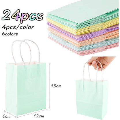 24 Stück Pastellfarbe Geschenktüten Papierbeutel 12x6x15cm