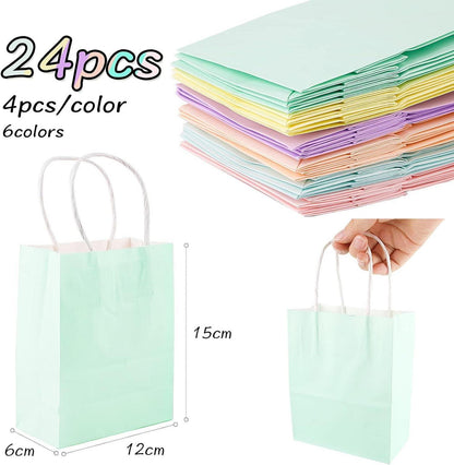 24 Stück Pastellfarbe Geschenktüten Papierbeutel 12x6x15cm