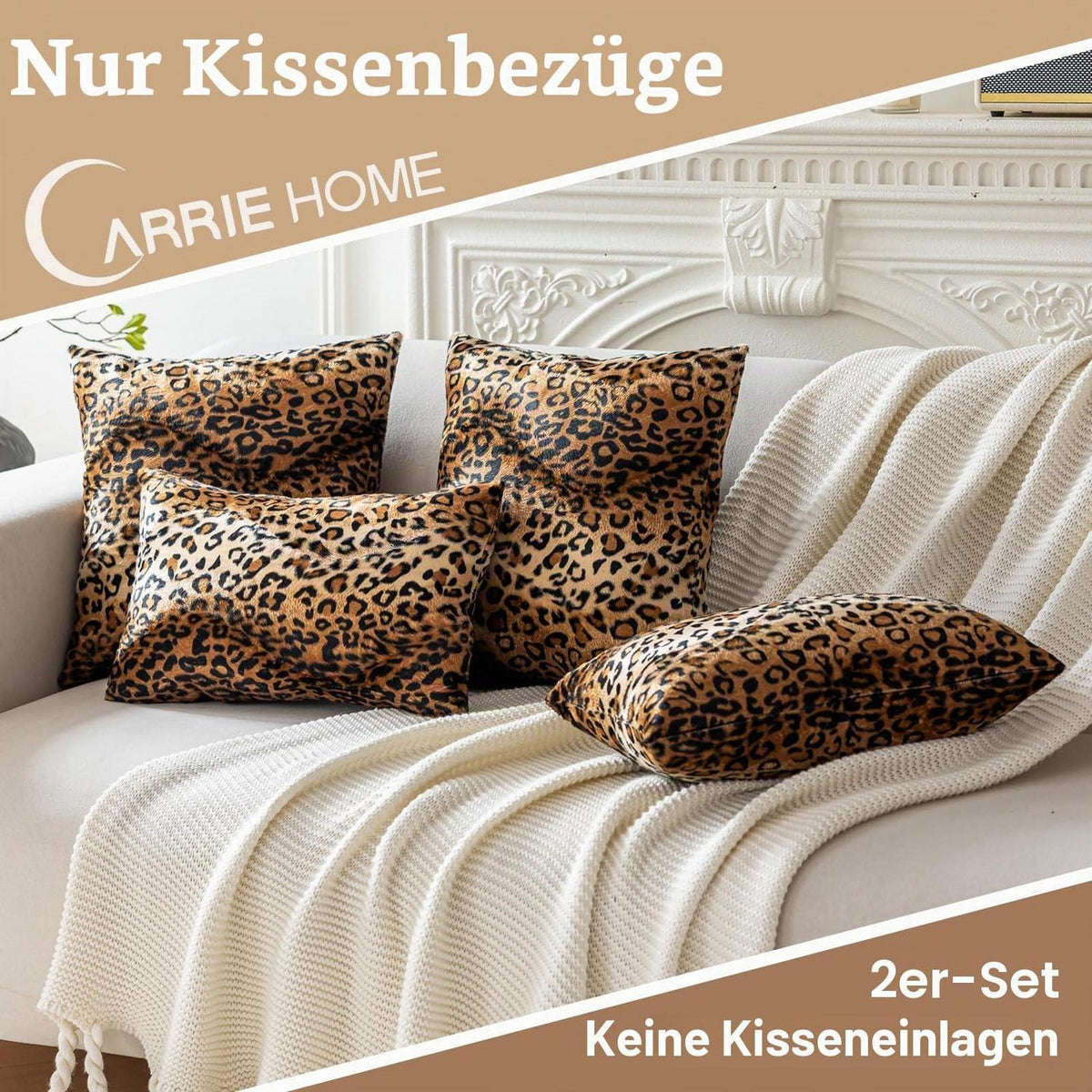 Leopardenmuster Kissenbezüge 2er-Set, 41x41 cm, Plüsch