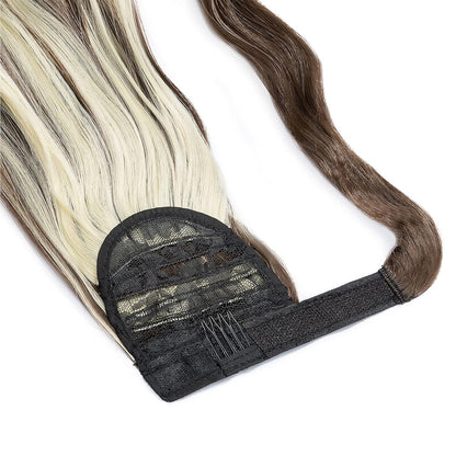 Gewellter Pferdeschwanz Clip-in Haarverlängerung Chestnut Brown & Blond