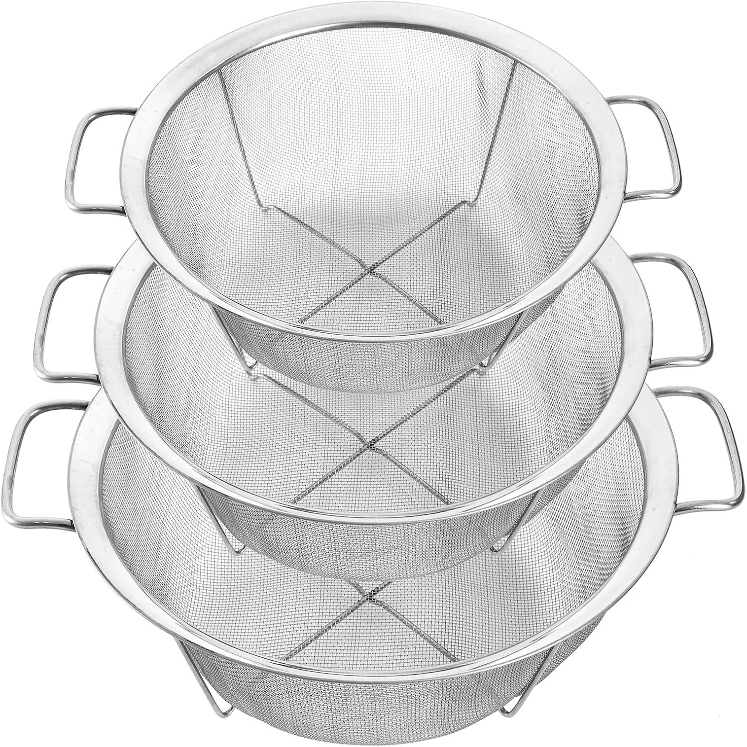 Dicunoy Edelstahl Sieb Küche Set, 3er stapelbar 2,3/2,8/4,7L