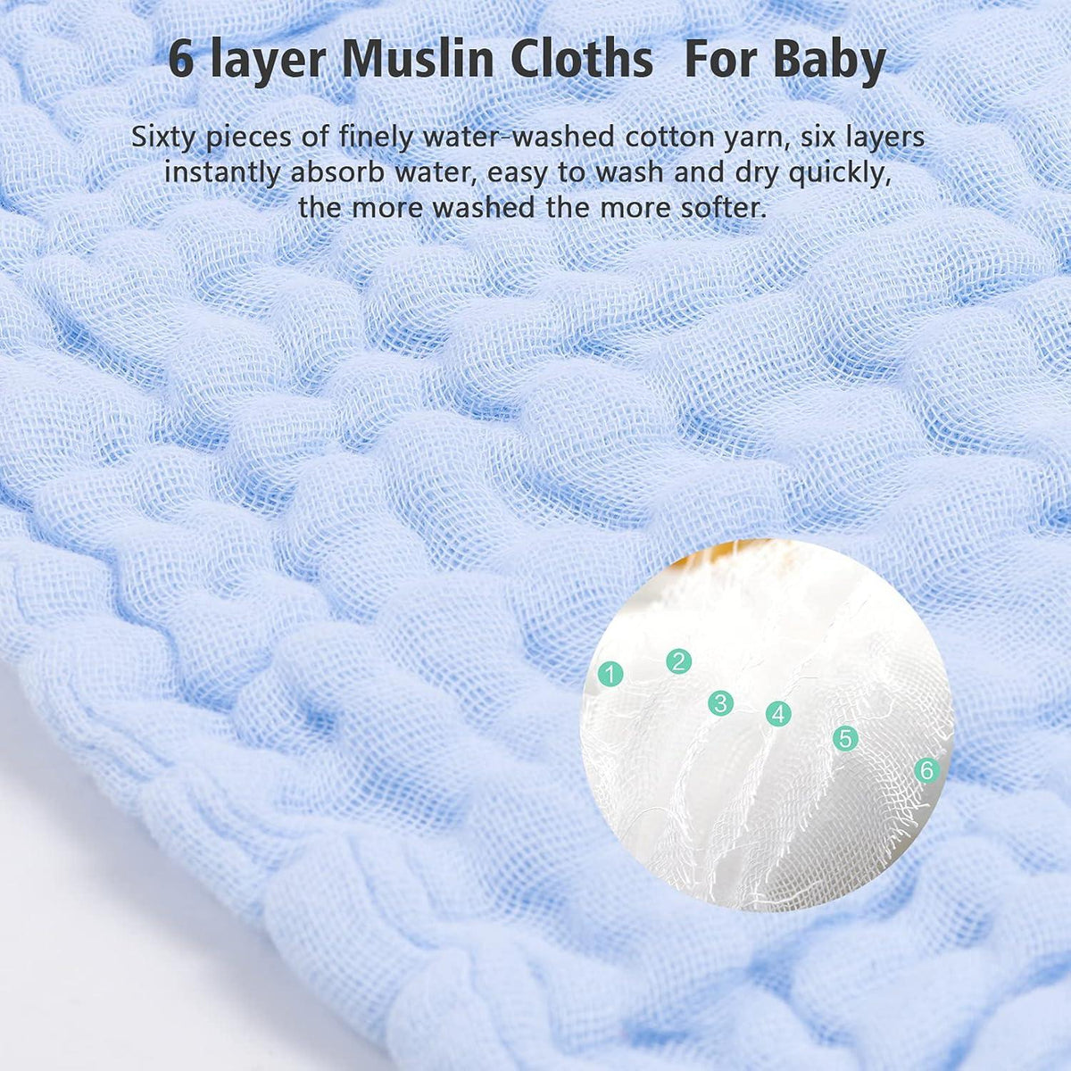 ABirdon Baby Musselin Waschlappen 10er Set, Bio-Baumwolle, Weiches Handtuch 30x30cm