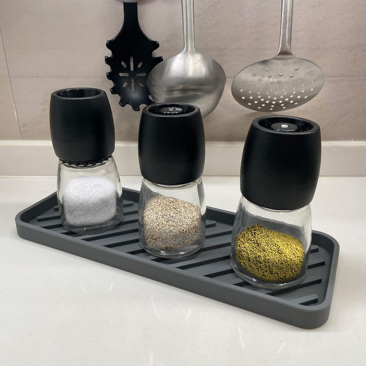 Silikon Spülbecken Organizer 30x11cm für Schwämme Bürsten Seife - Schwarz 2er