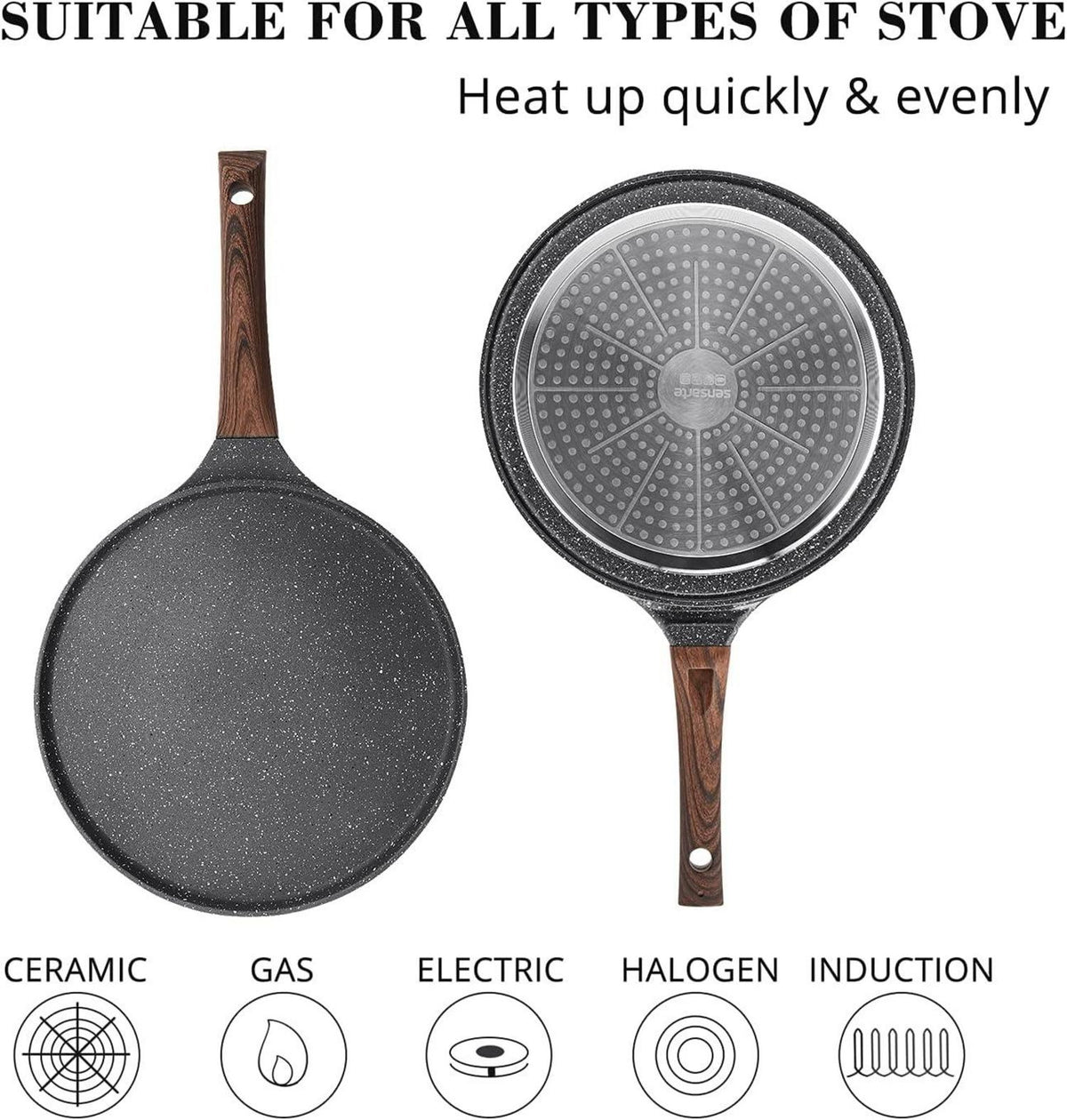 SENSARTE Crepe Pfanne 26cm Antihaft Granit Induktion PFOA-frei