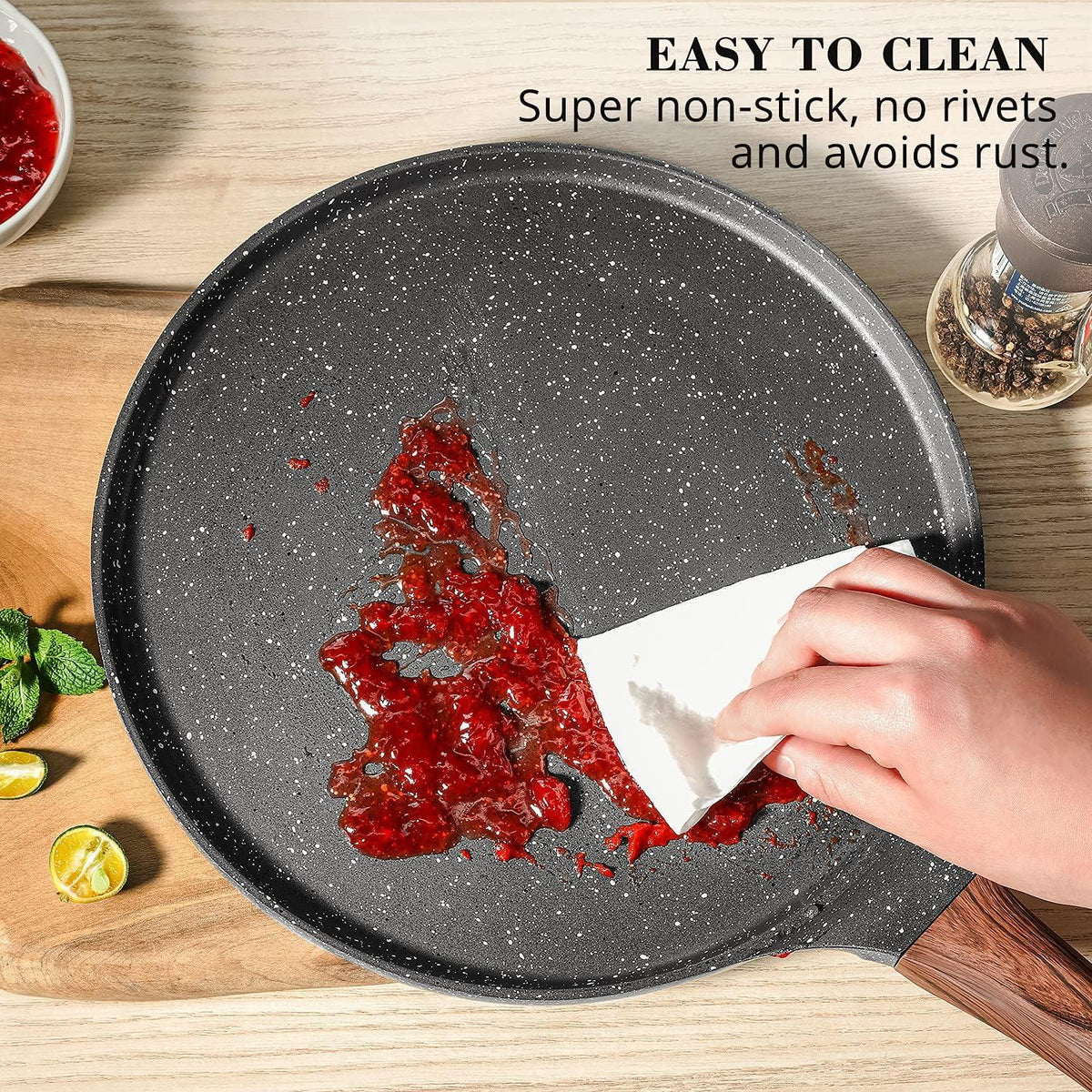 Antihaft Crepe Pfanne 26cm flach Granit Induktion PFOA-frei