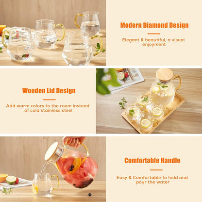 Glaskaraffe mit Bambus Deckel 2 Liter - Modernes Diamant Design