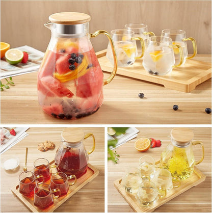 Glaskaraffe mit Deckel 2 Liter 4 Tassen Tablett Modernes Diamant