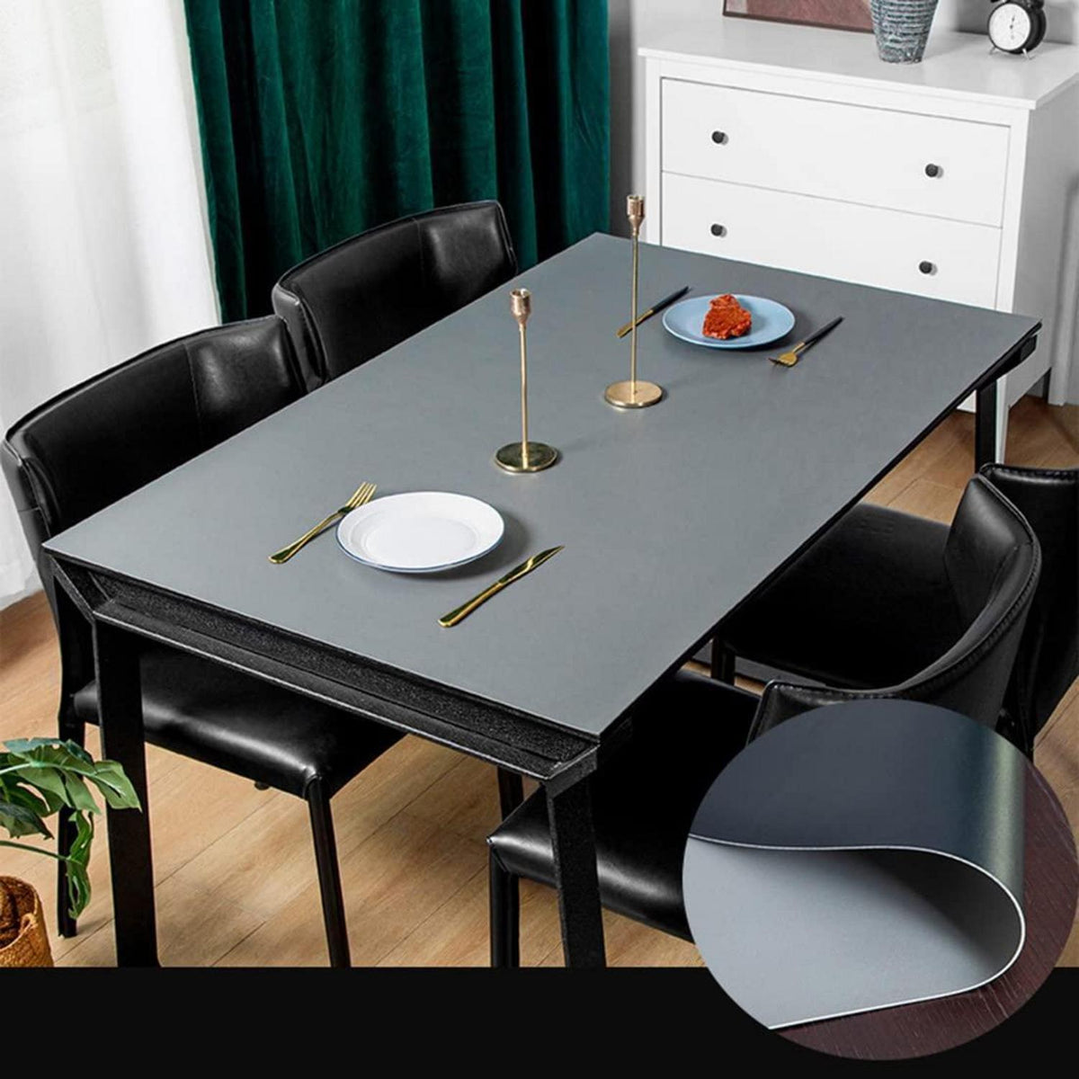 PU Tischdecke wasserdicht 90x180cm Schwarz Grau