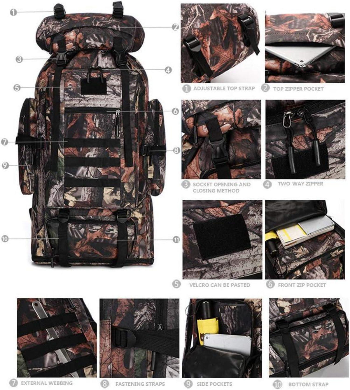 Kabxhueo 100L Trekkingrucksack Herren Outdoor Rucksack Molle Tactical