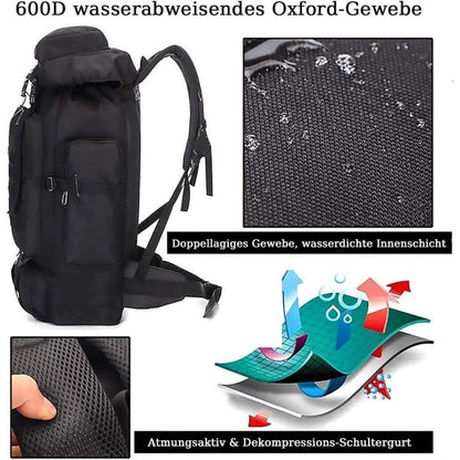 Großer Wanderrucksack 60-80L wasserdicht für Herren & Damen Schwarz