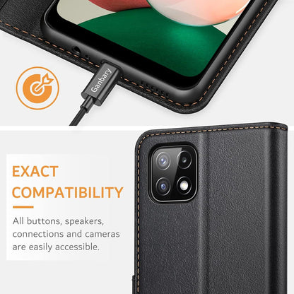 Samsung Galaxy A22 5G Handyhülle Schwarz Leder Tasche Flipcase