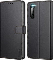 Sony Xperia 10 III Handyhülle Schwarz Leder Case mit Kartenschlitzen