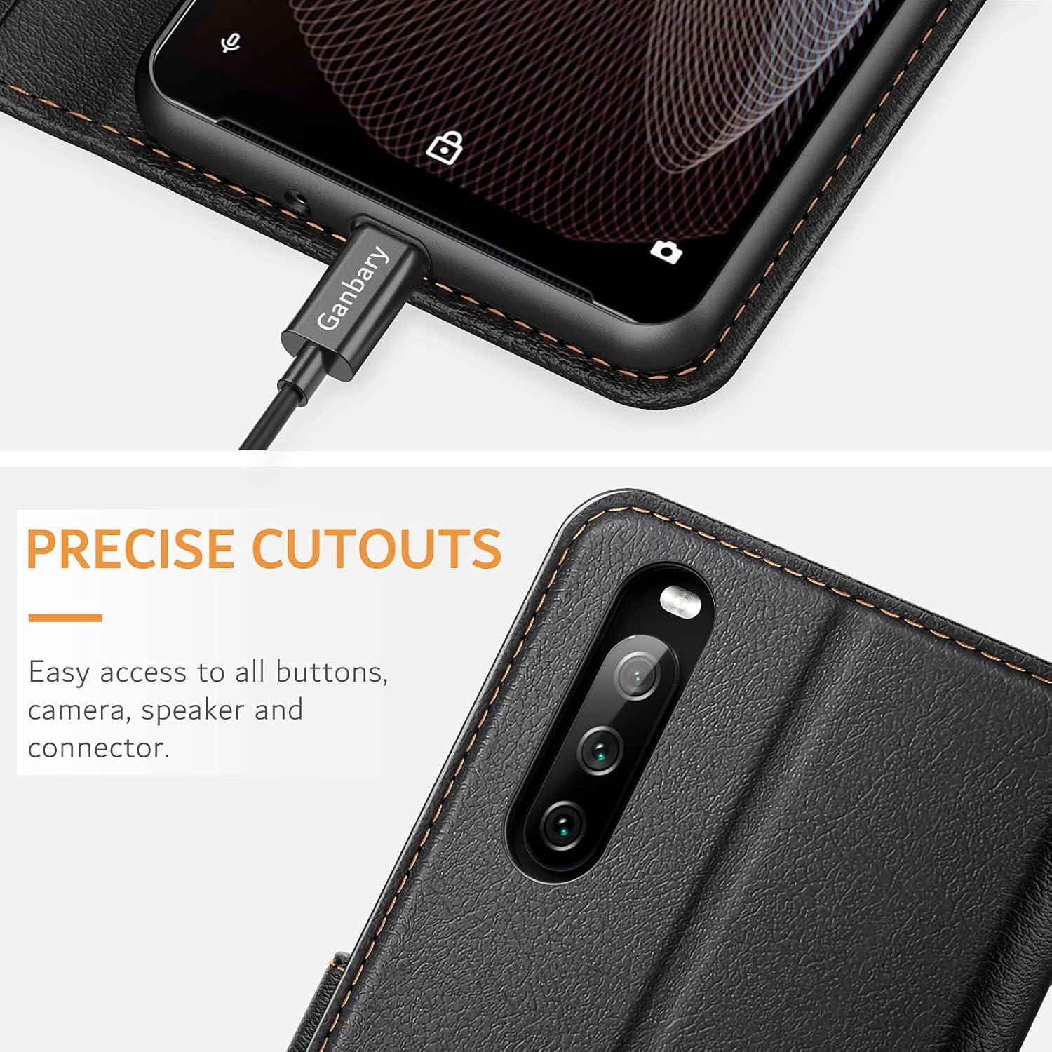 Sony Xperia 10 III Lederhandyhülle Schwarz - Kartenschlitze Magnet Standfunktion