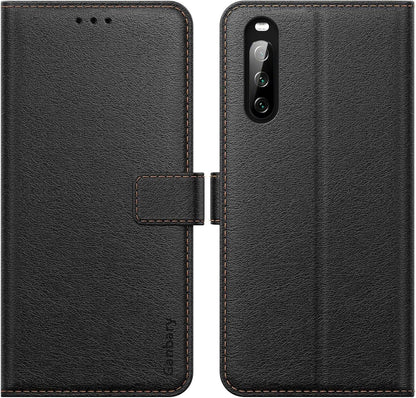 Sony Xperia 10 III Hülle - Premium Leder Flipcase Schwarz