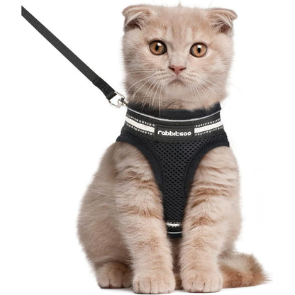 Katzengeschirr mit Leine, ausbruchsicher, verstellbar, L, Schwarz