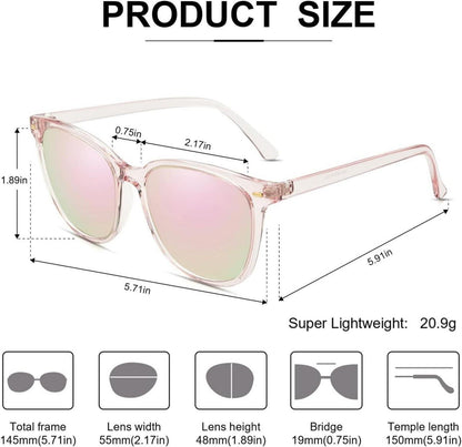 Damen Sonnenbrille Polarisiert Groß UV400 Schutz Verspiegelt Rosa