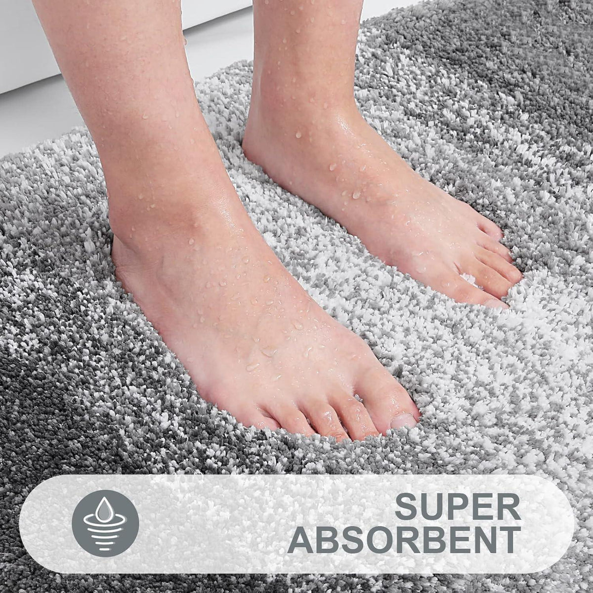 Weicher Mikrofaser Badteppich 60x120 cm Grau, rutschfest, saugfähig