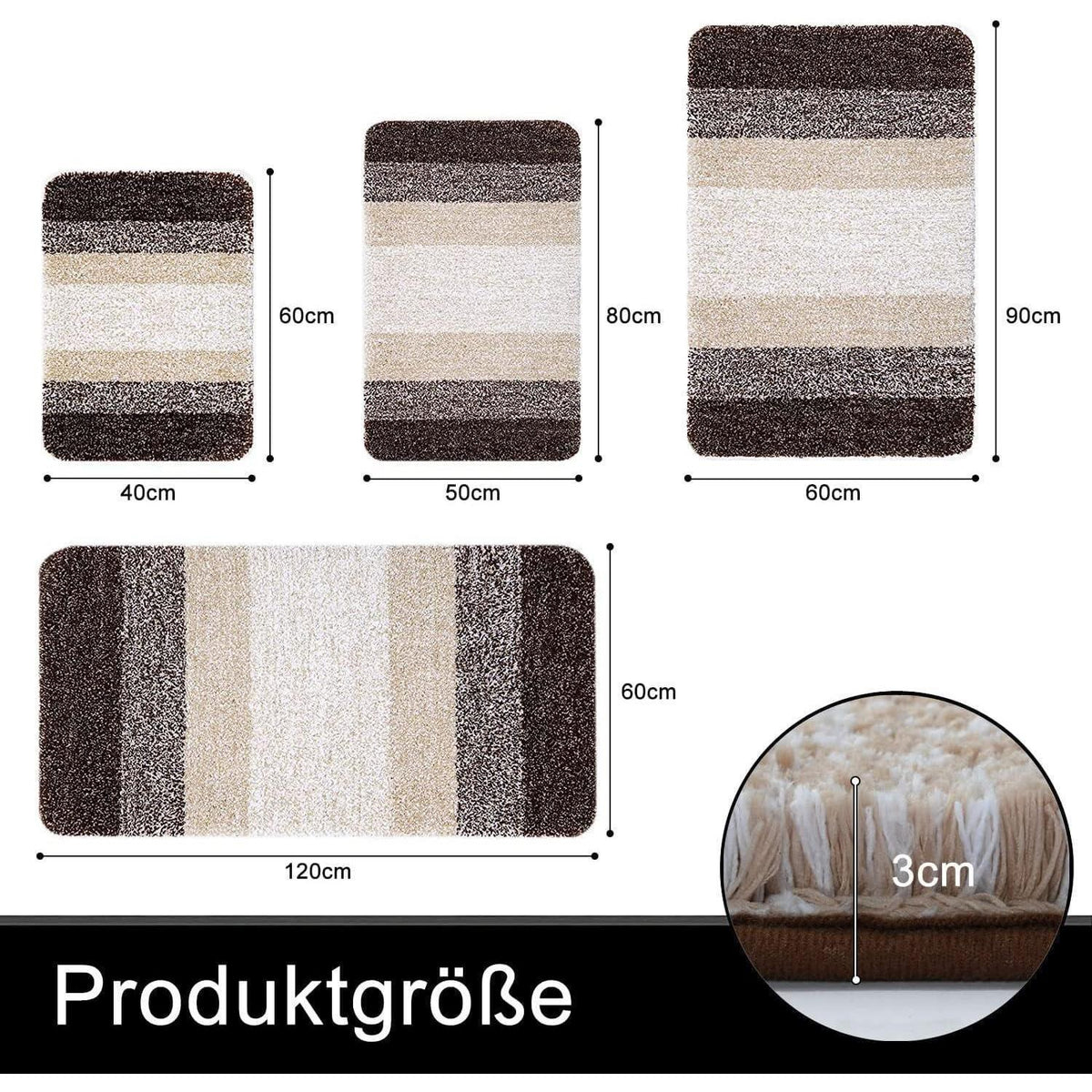 Badteppich Mikrofaser 40x60 cm Braun, rutschfest & saugfähig
