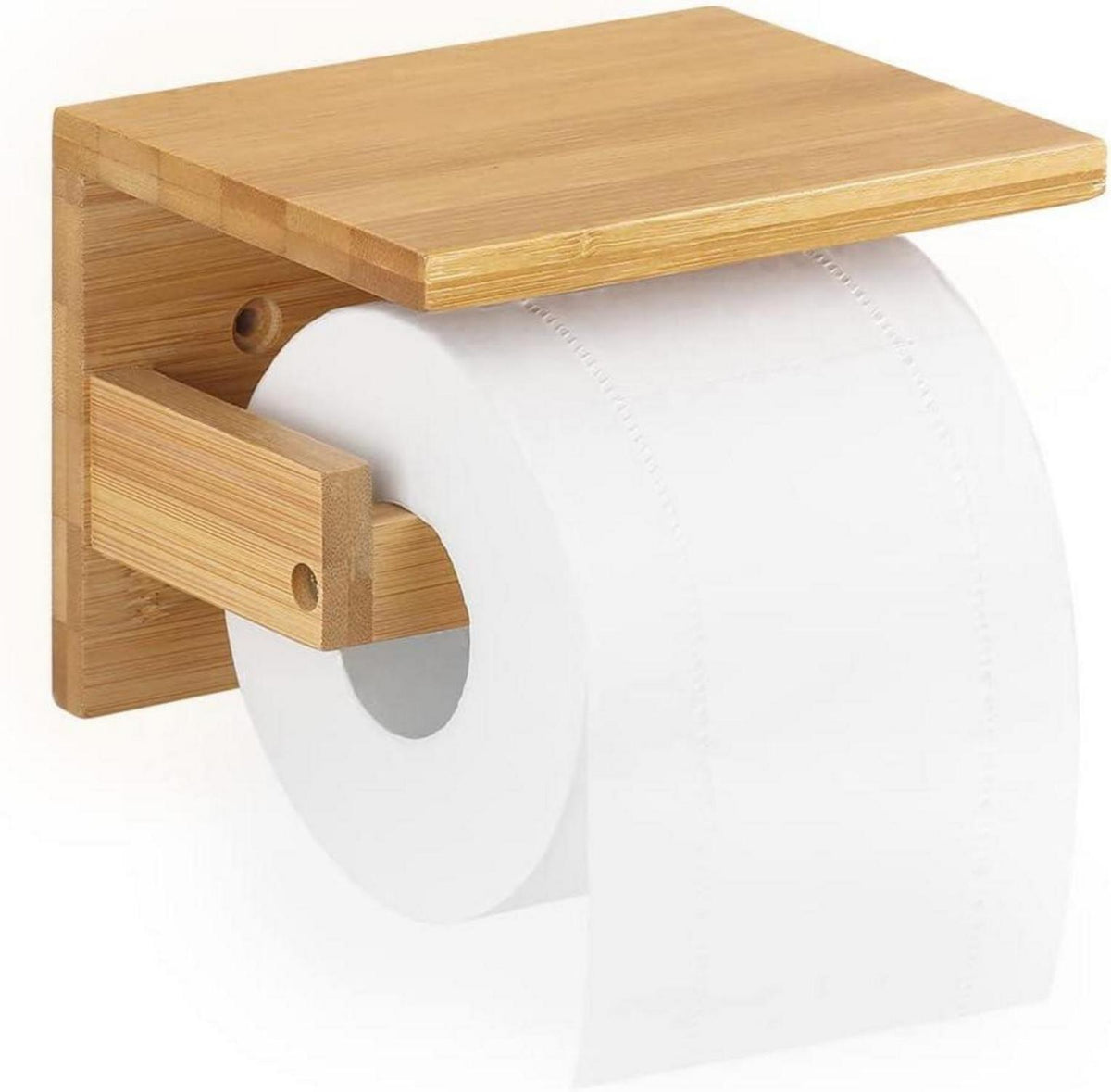 Toilettenpapierhalter Bambus Wandhalter mit Regal WC Küche Badzimmer