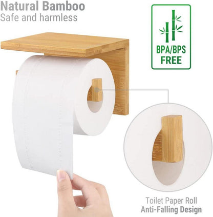 Toilettenpapierhalter Bambus Wandhalter mit Regal für WC
