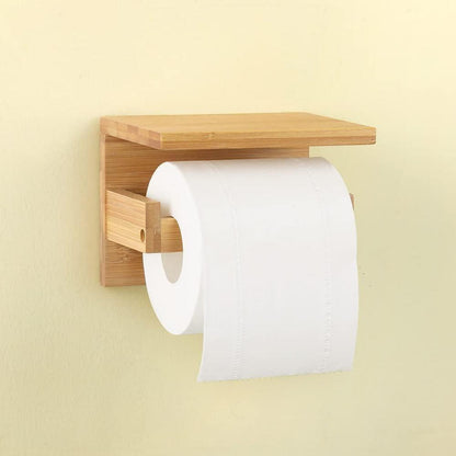 Toilettenpapierhalter aus Bambus mit Regal, Wandhalter für WC Küche Badzimmer