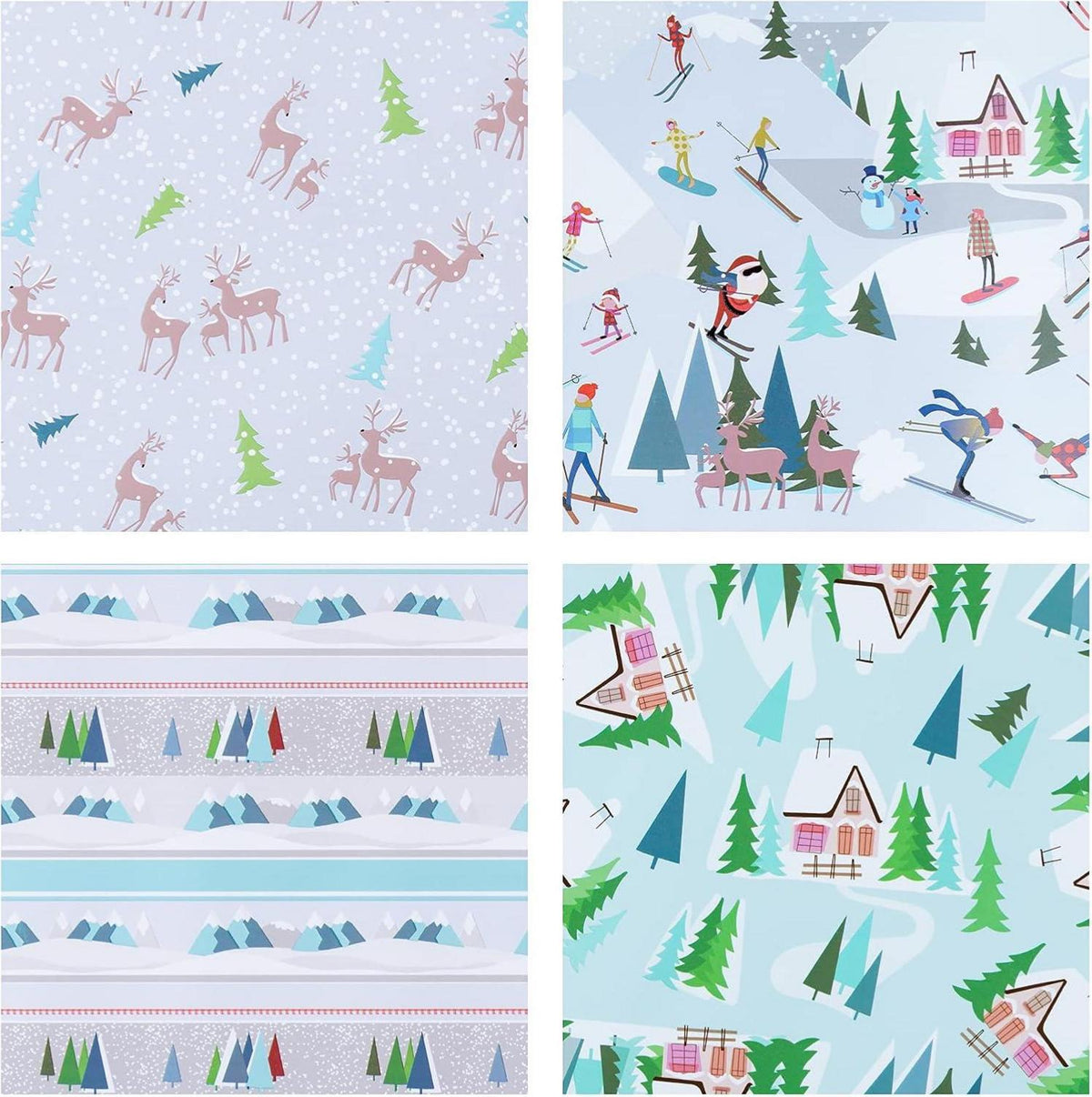 Weihnachtspapierrolle Blau-Weißes Eisschneeskifahren 4 Rollen 76x305cm