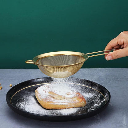 Feinmaschiges Gold-Sieb Set 3-teilig Edelstahl 18/8 Goldbeschichtet