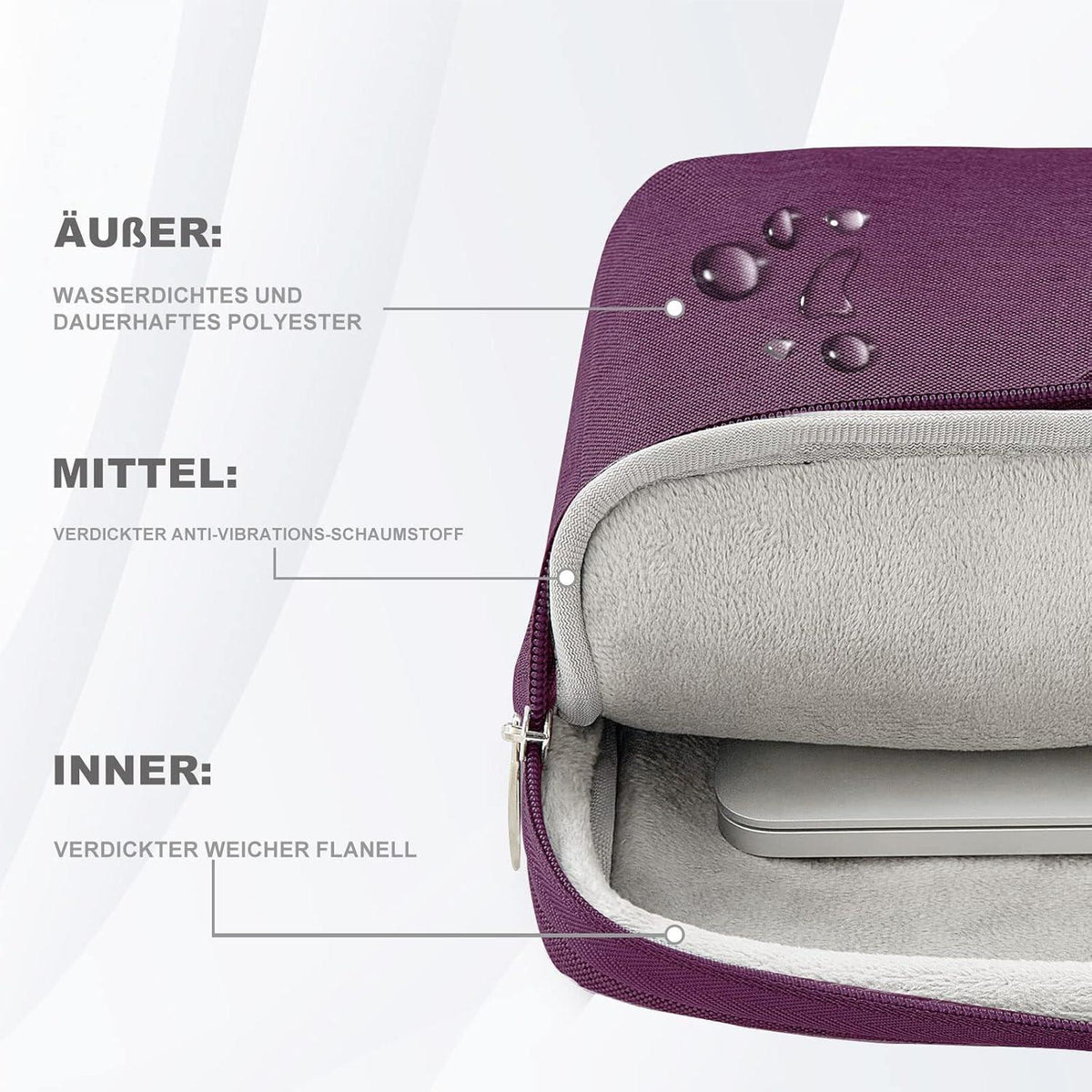 Voova Laptoptasche 13-17,3 Zoll Wasserdicht Stoßfest Lila