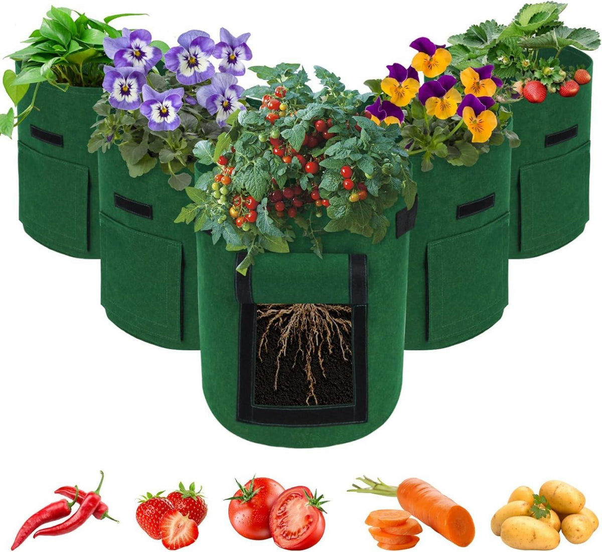 10 Gallonen Potato Growing Bag 5er Pack Gemüse Pflanzbeutel mit