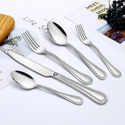 Besteckset 30-teilig für 6 Personen, Edelstahl poliert, Perlenrand