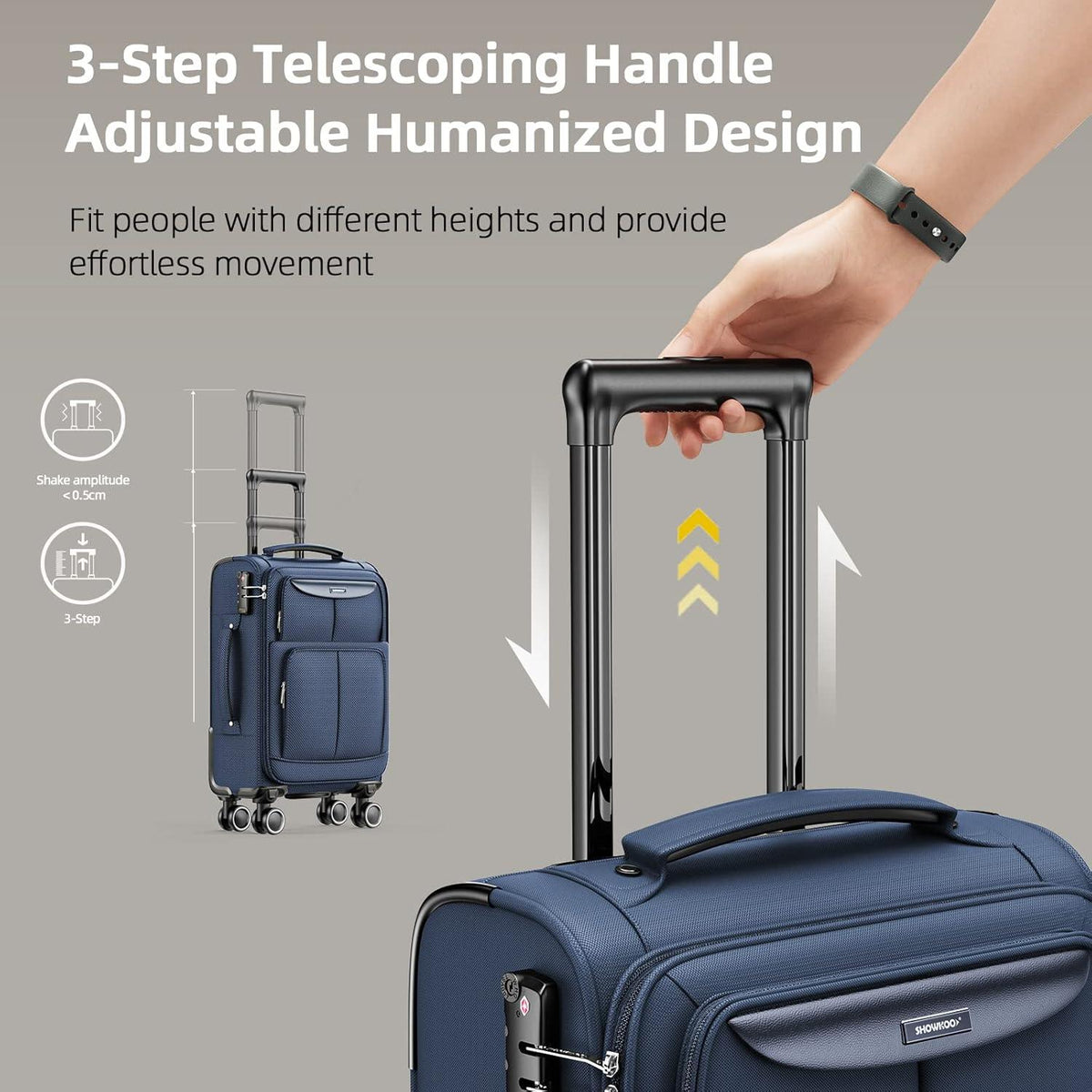 3tlg. SHOWKOO Kofferset Weichschale Trolley Handgepäck TSA Blau