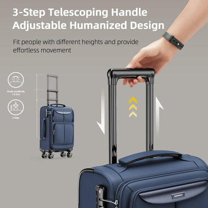 3tlg. SHOWKOO Kofferset Weichschale Trolley Handgepäck TSA Blau