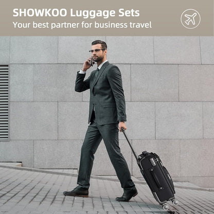SHOWKOO Kofferset 3 tlg. Stoffkoffer Weichschale TSA Schwarz