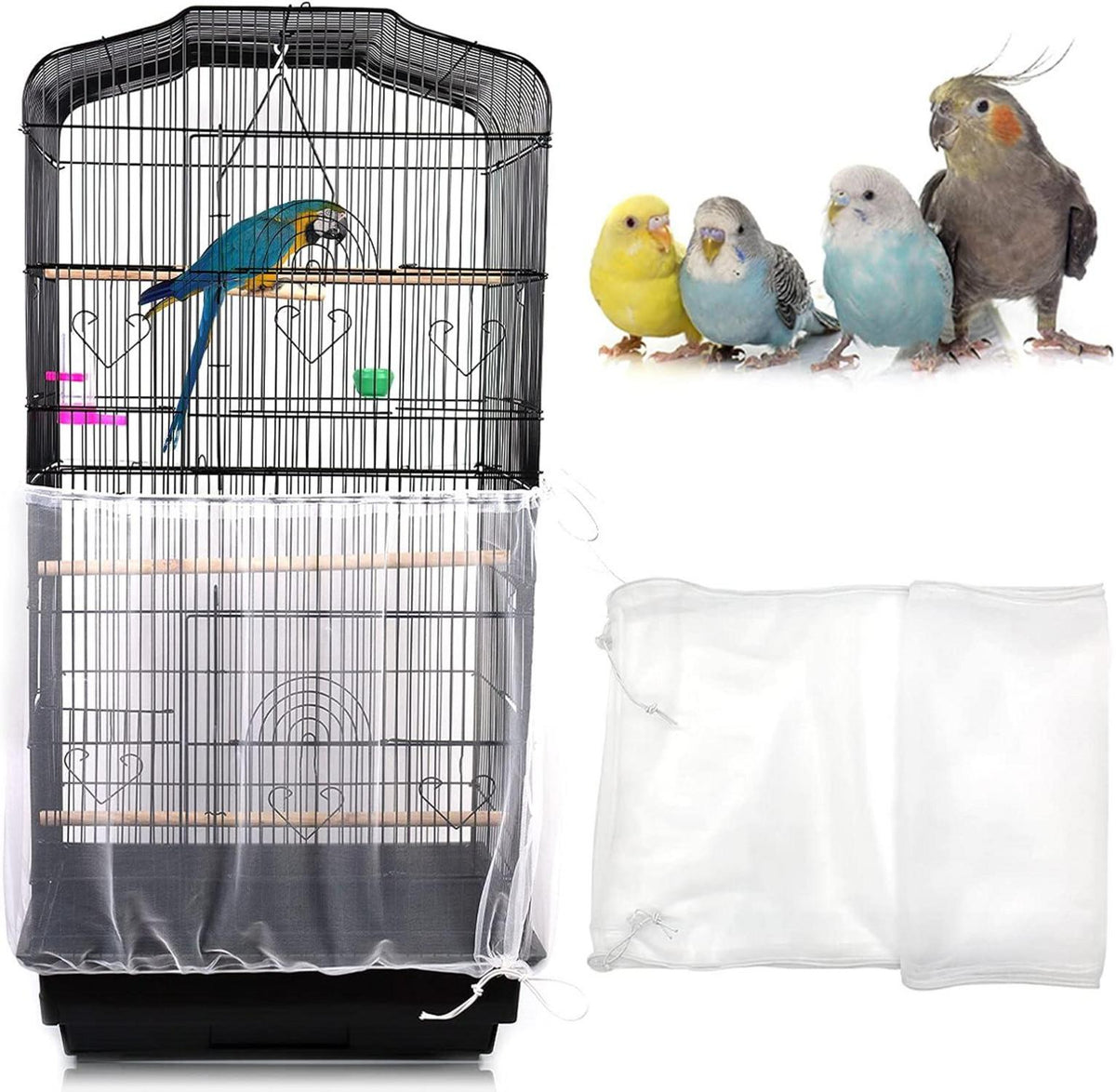 Vogelkäfig Abdeckung Feder Samenfänger Kordelzug Papageien Kleintiere