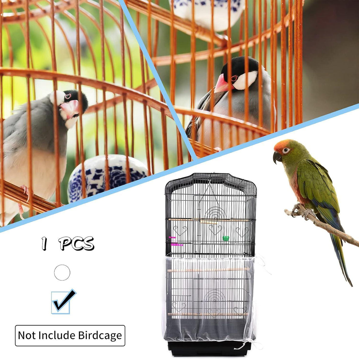 Universal Vogelkäfig Abdeckung Feder Samenfänger Kordelzug Papageien