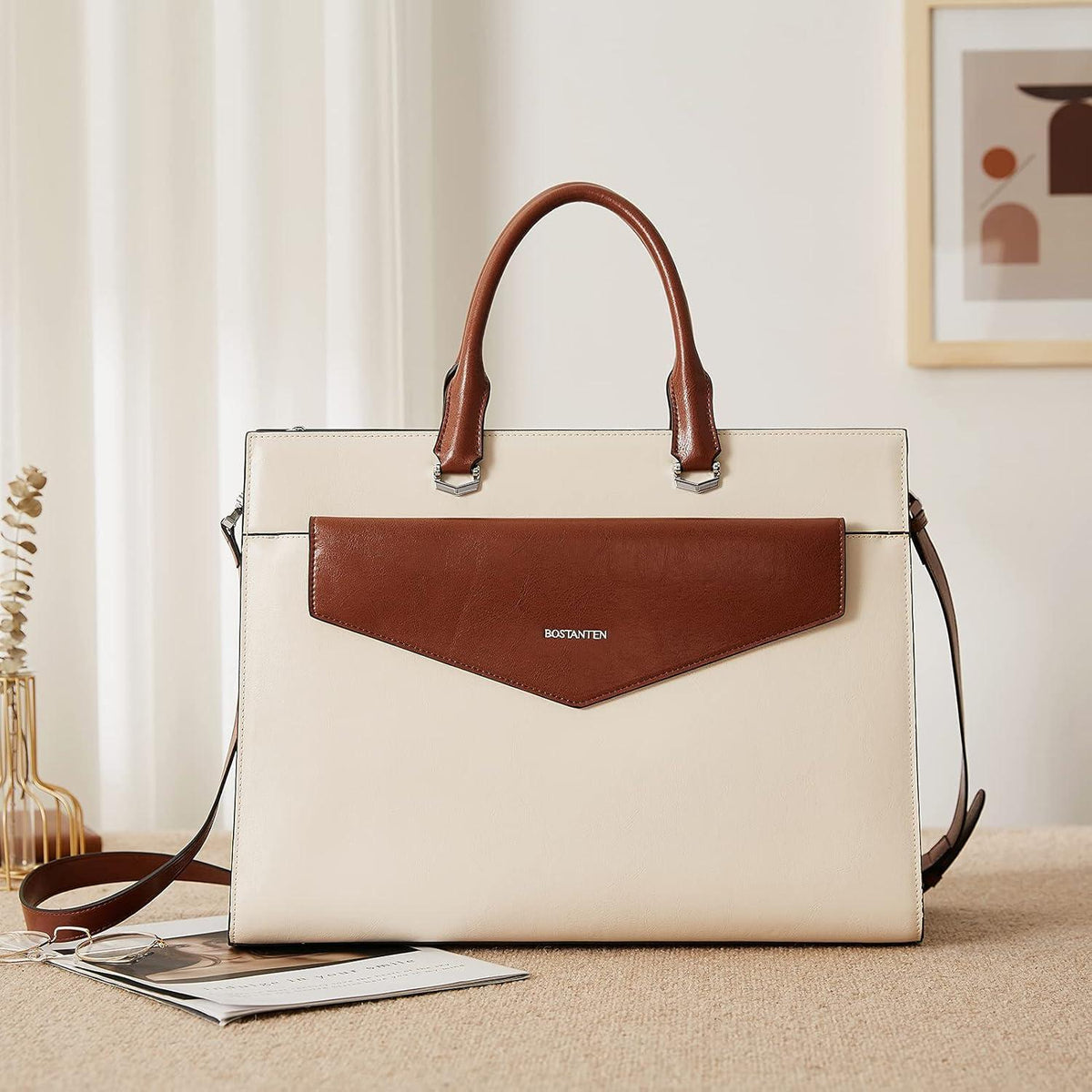 BOSTANTEN Damen Leder Aktentasche 15.6 Zoll Laptop Schultertasche Business