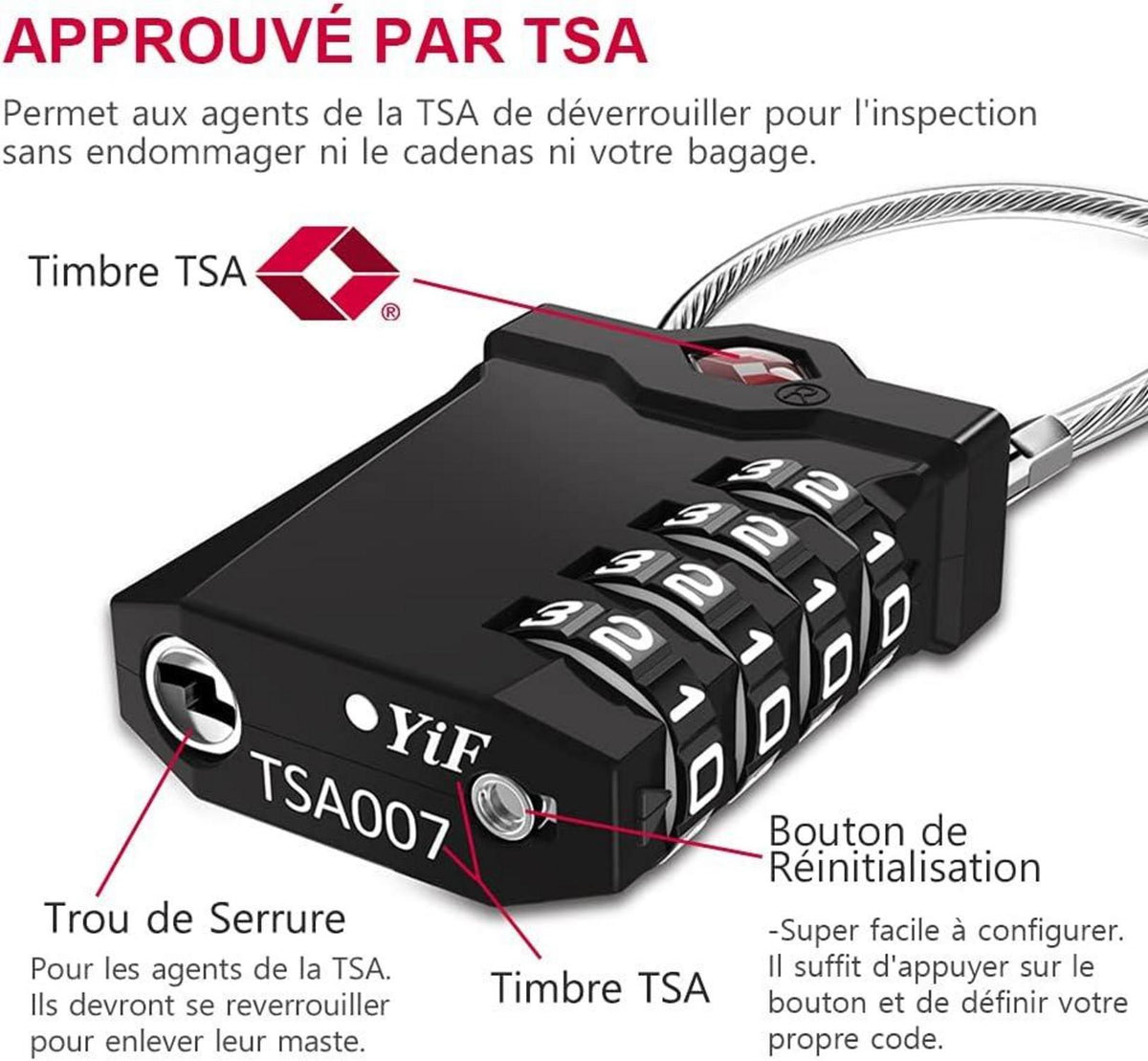 TSA genehmigte 4-stellige Zahlenschlösser mit Alarmanzeige