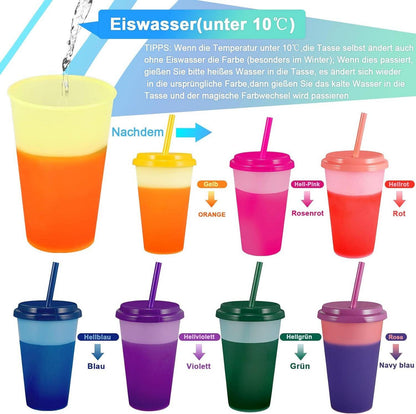 Patinao 7er Set Farbwechsel Trinkbecher mit Strohhalm