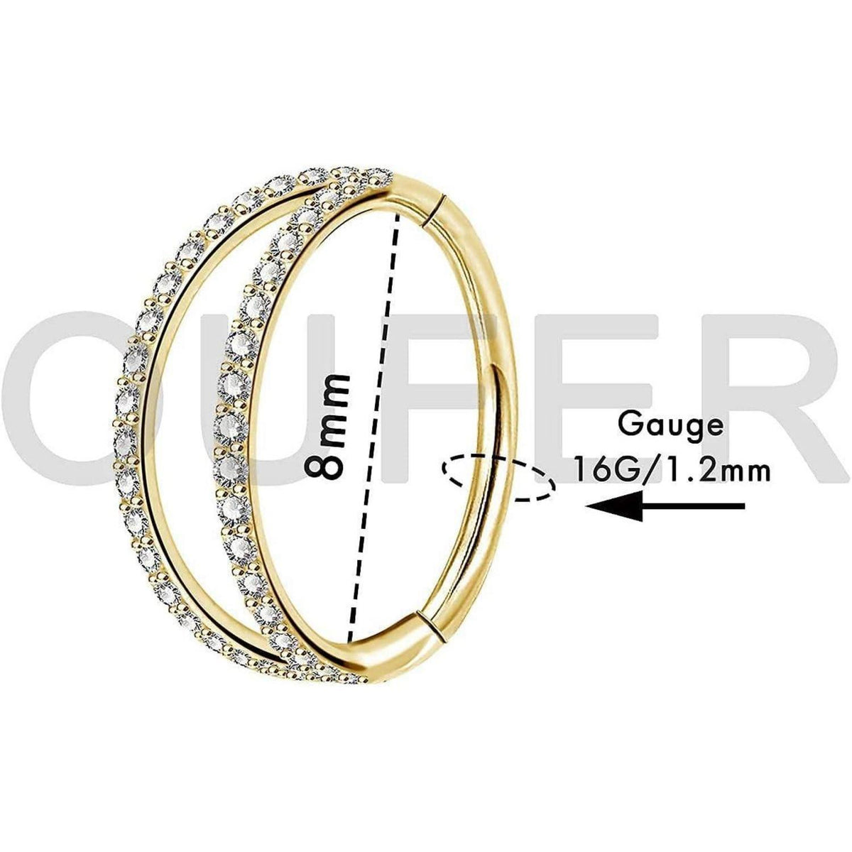 Helix Ring mit Zirkonia, 16G Edelstahl, Gold 8mm