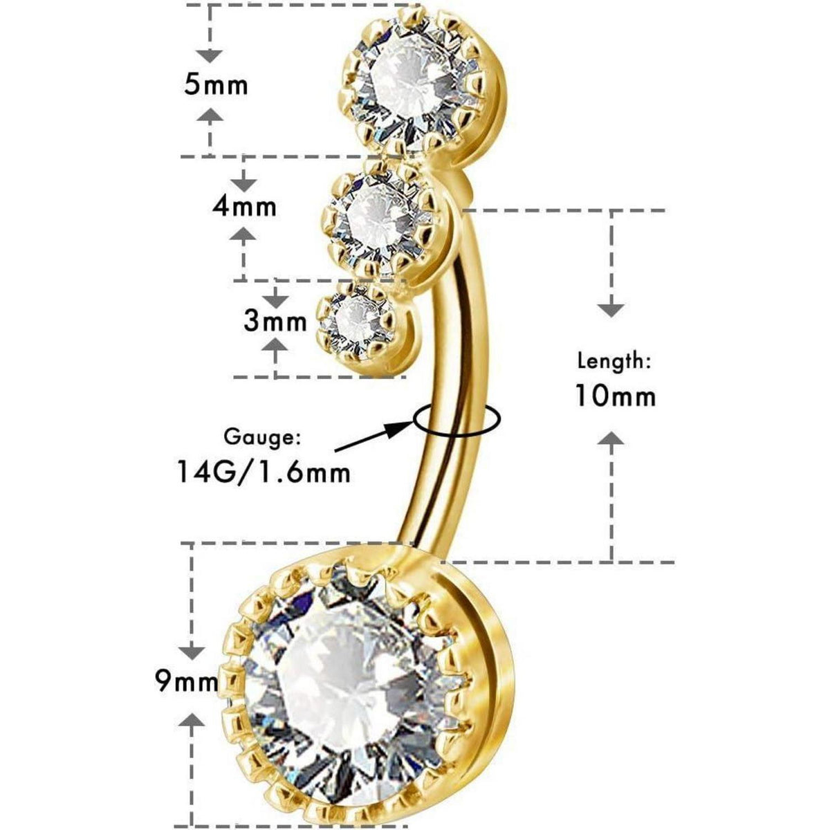 Edelstahl Nabelpiercing mit Zirkonia, Gold Bananabell