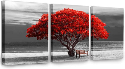 Bilder Baum Rote Bäume Natur Leinwand 3 Teilig Wandbilder Modern