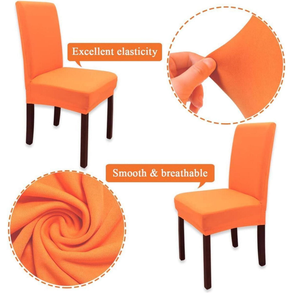 6x Stuhlhussen Elastisch Orange – Waschbar & Modern