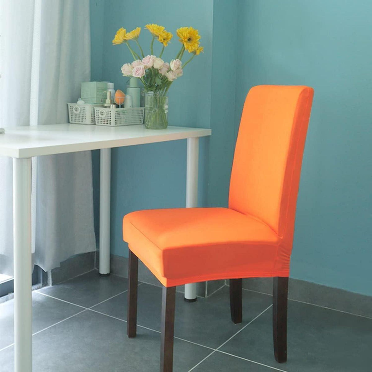 6x Stuhlhussen Elastisch Orange – Waschbar & Modern