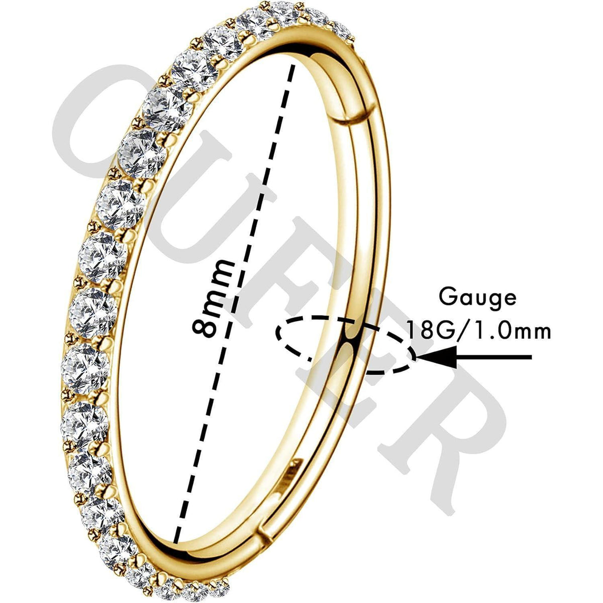 Nasenring Hoop 18G/20G mit Zirkonia, 10mm, Gold