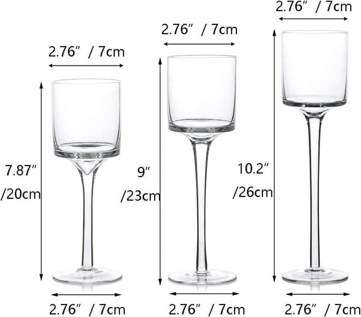 Teelichthalter Glas Kerzenständer Kerzenhalter 3er Set 20/23/26cm