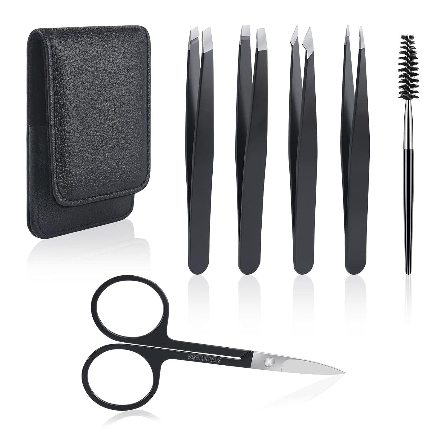 Professionelles 6tlg Pinzetten Set mit Ledertasche
