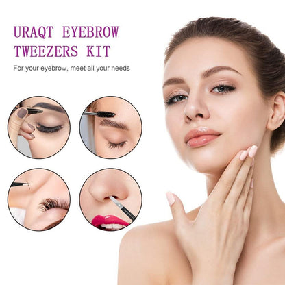 Pinzetten Set 6tlg Augenbrauen Zupfpinzette mit Schräg Spitze Schere