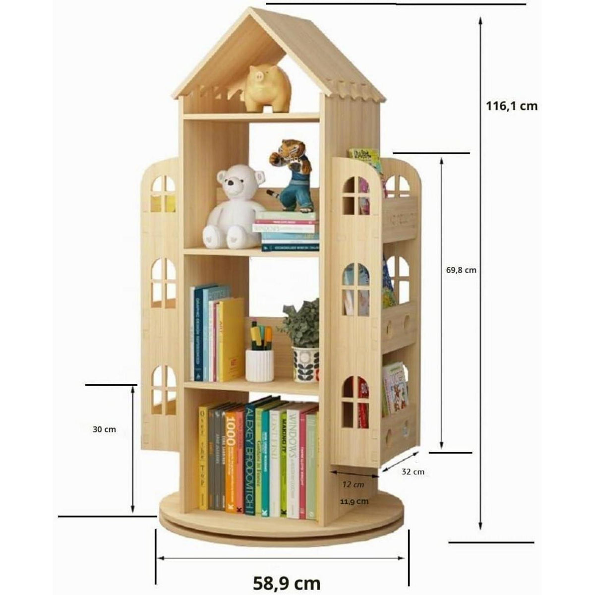 Drehbares Bücherregal Kiefernholz – 360 Grad Standregal