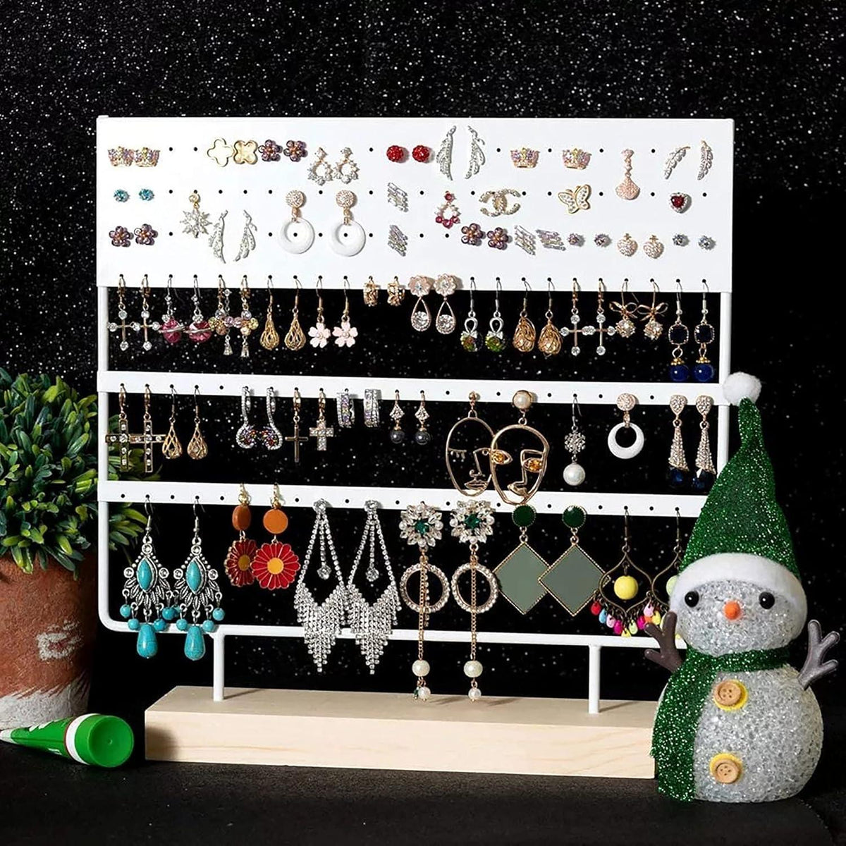 Ohrring Organizer Schmuckdisplay Aufbewahrungsständer mit Holzsockel