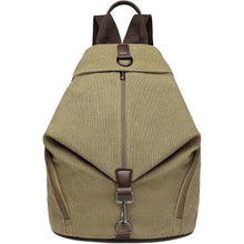 Canvas Rucksack Damen Vintage Daypack mit vielen Fächern Khaki